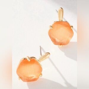Anthropologie hexagon stone post Gold and Peach Earring